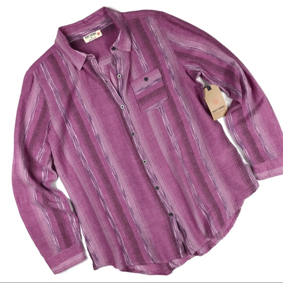 Ruff Hewn Tops - Ruff Hewn Purple Lavender Striped Button Up Shirt